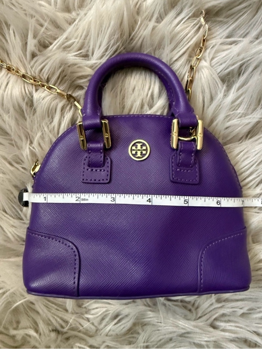 Tory Burch Purple Mini Robinson Dome Satchel Gold toned accents - Picture 10 of 12